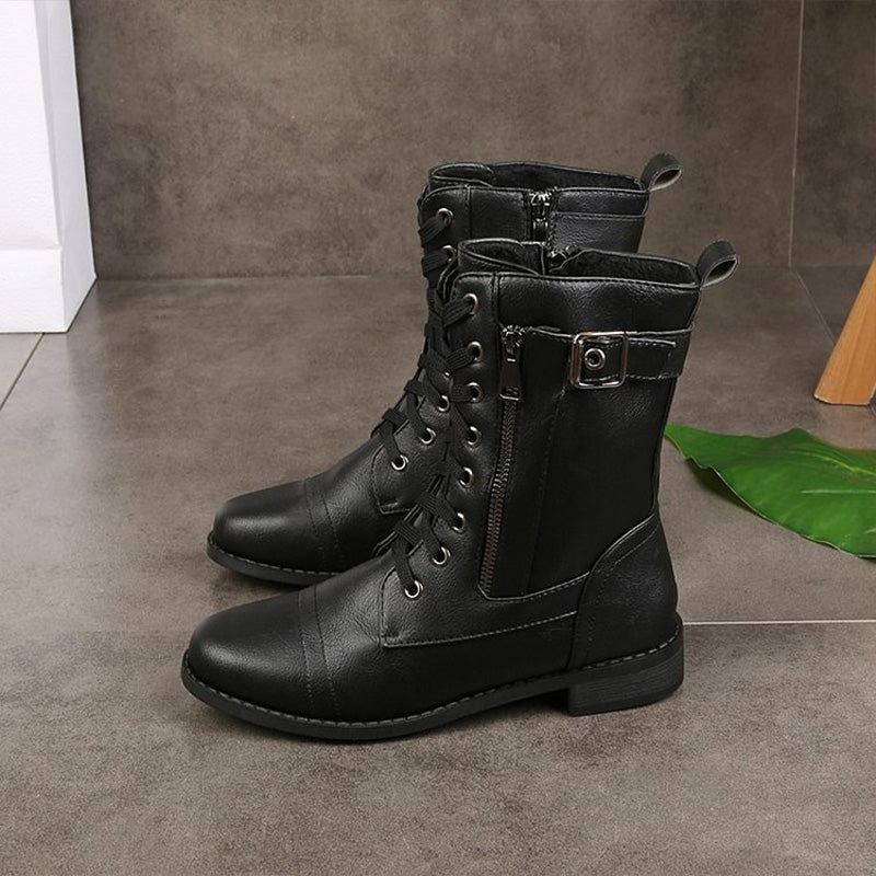 Bridgette | Supportive Combat Boots Women Ankle Side-Zip