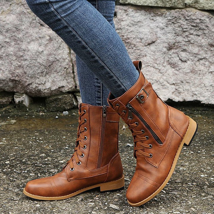 Bridgette | Supportive Combat Boots Women Ankle Side-Zip