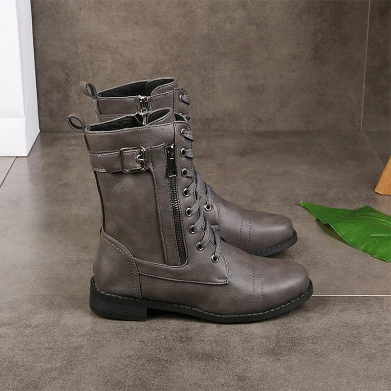 Bridgette | Supportive Combat Boots Women Ankle Side-Zip