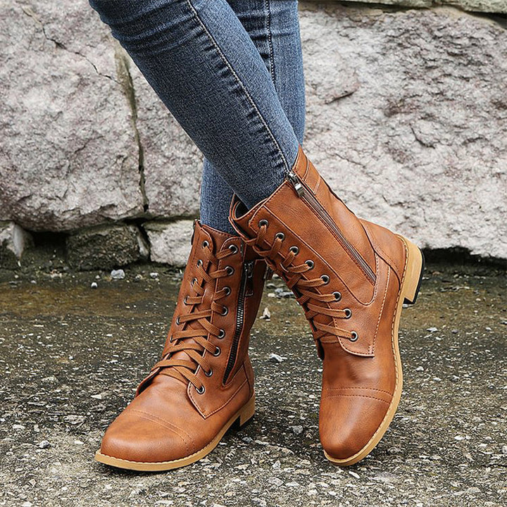 Bridgette | Supportive Combat Boots Women Ankle Side-Zip