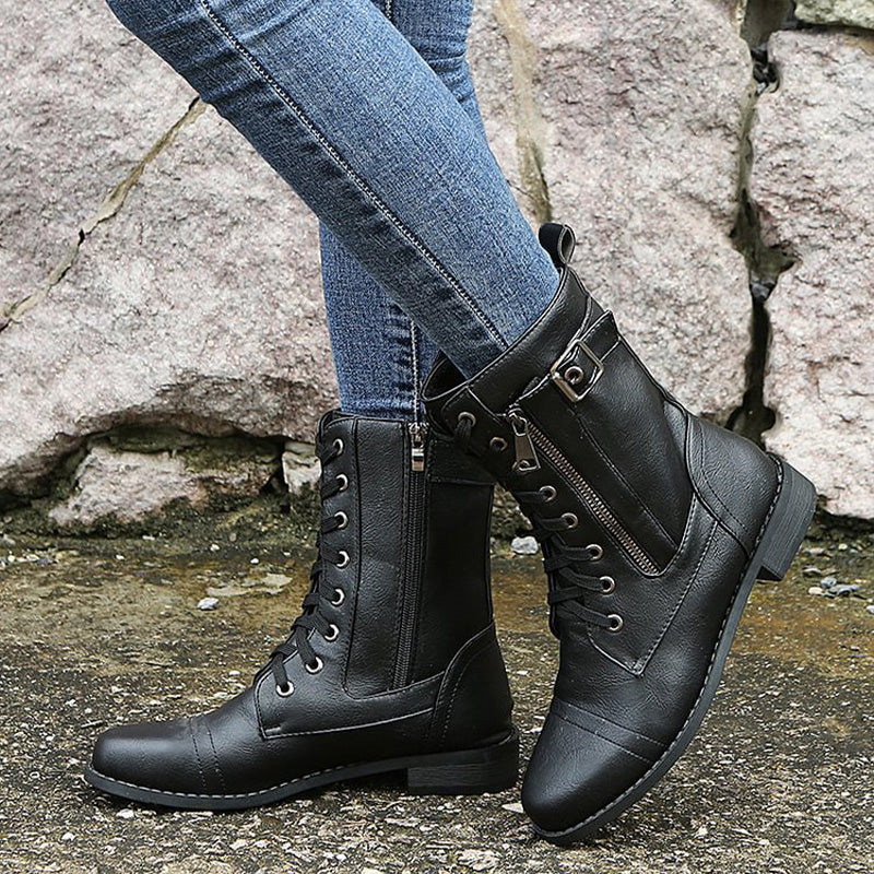 Bridgette | Supportive Combat Boots Women Ankle Side-Zip