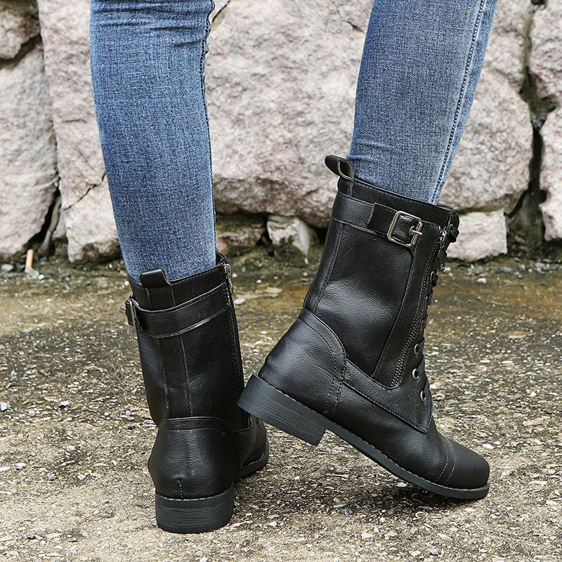 Bridgette | Supportive Combat Boots Women Ankle Side-Zip