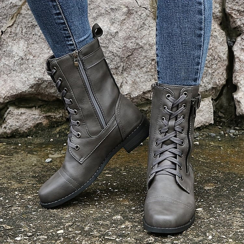 Bridgette | Supportive Combat Boots Women Ankle Side-Zip