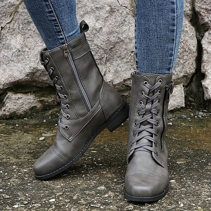 Bridgette | Supportive Combat Boots Women Ankle Side-Zip