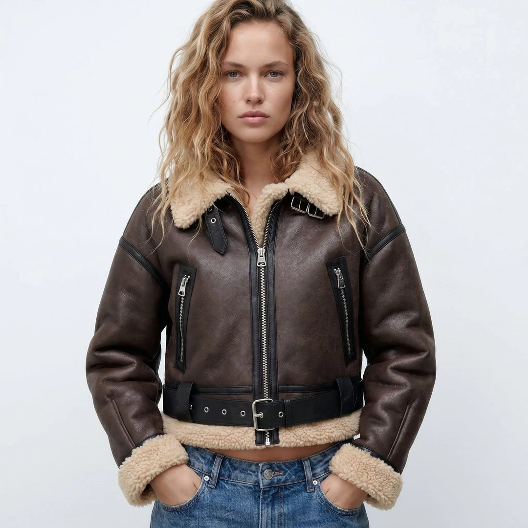 Seraphina | Cosy Cropped Shearling Bomber Jacket