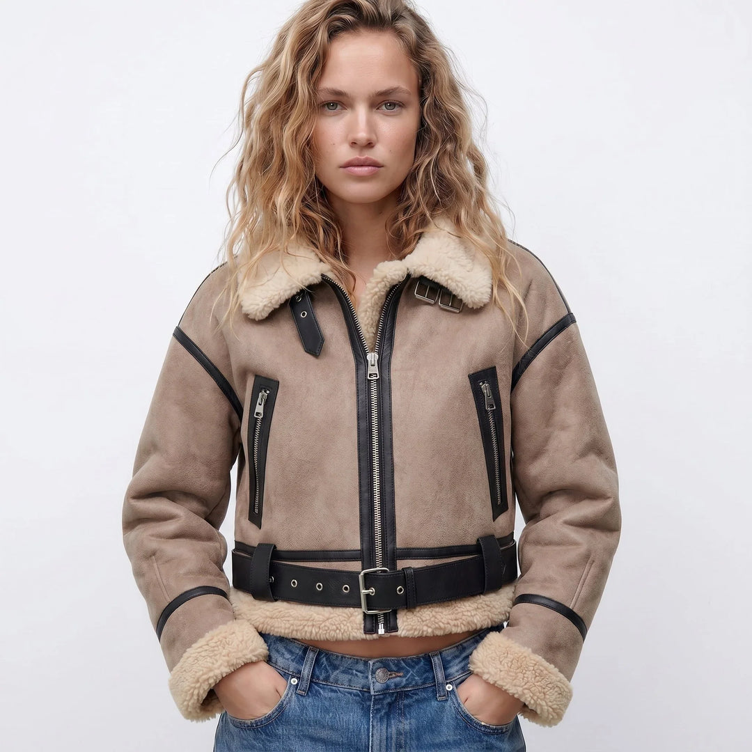 Seraphina | Cosy Cropped Shearling Bomber Jacket