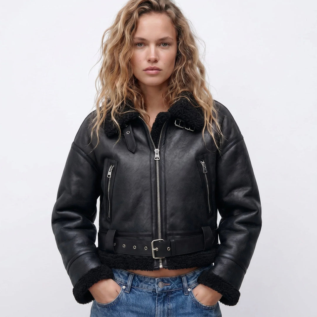 Seraphina | Cosy Cropped Shearling Bomber Jacket