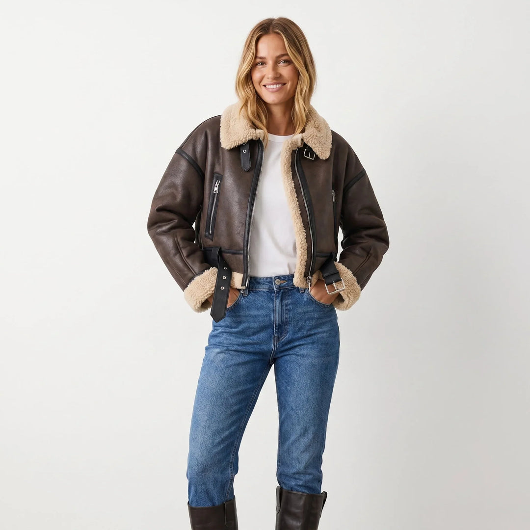 Seraphina | Cosy Cropped Shearling Bomber Jacket