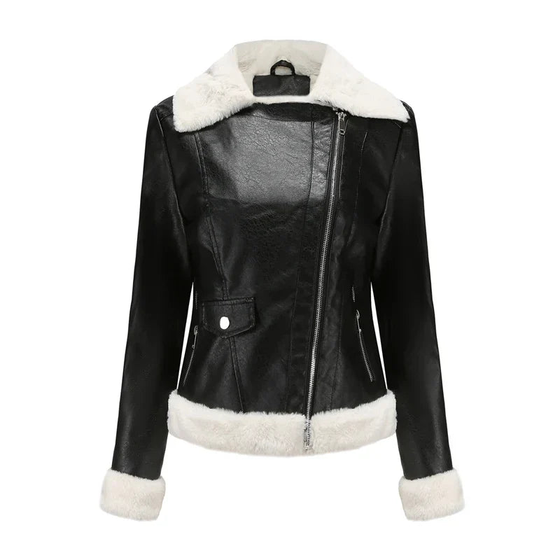 Genevieve | Warm Shearling-Lined Leather Jacket with Zip