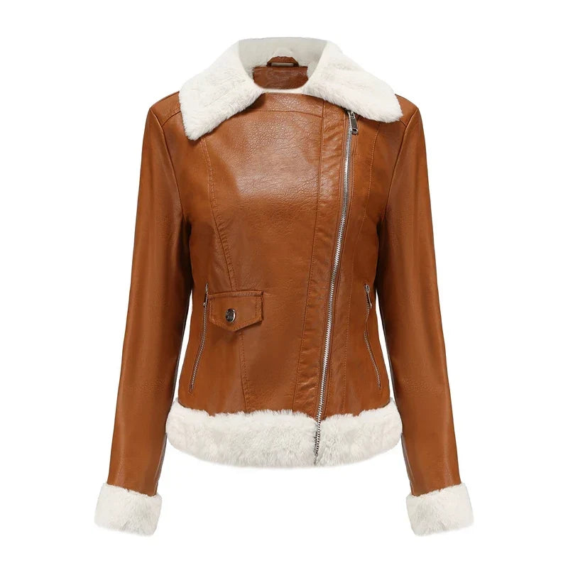 Genevieve | Warm Shearling-Lined Leather Jacket with Zip