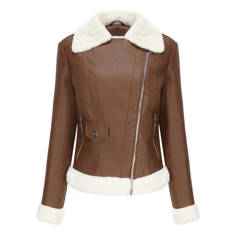 Genevieve | Warm Shearling-Lined Leather Jacket with Zip