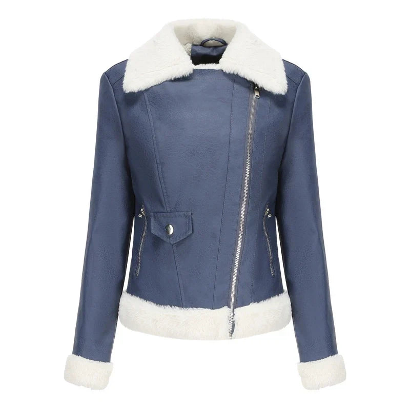 Genevieve | Warm Shearling-Lined Leather Jacket with Zip