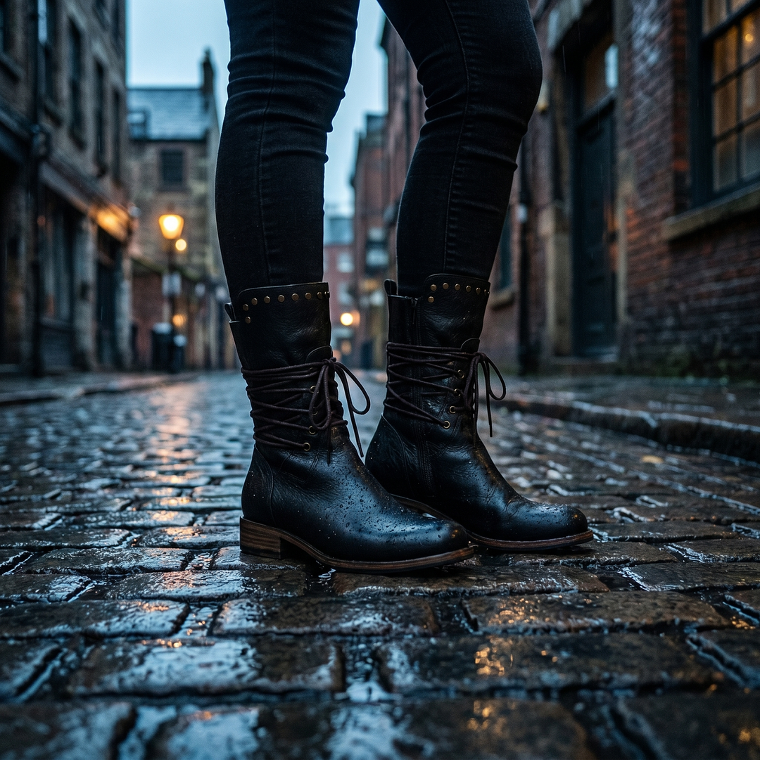Theodora | Edgy Studded Leather Lace-Up Boots Women