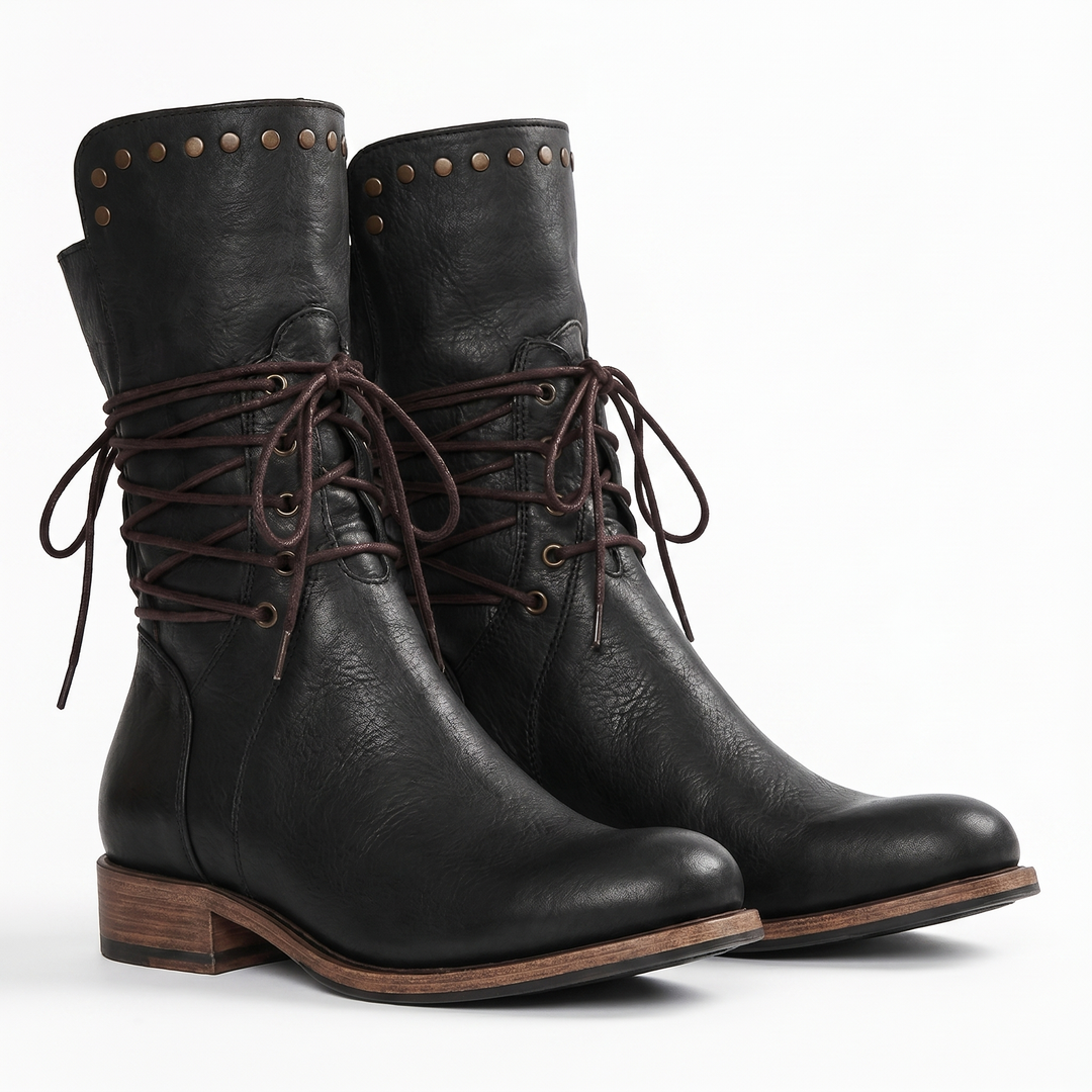Theodora | Edgy Studded Leather Lace-Up Boots Women
