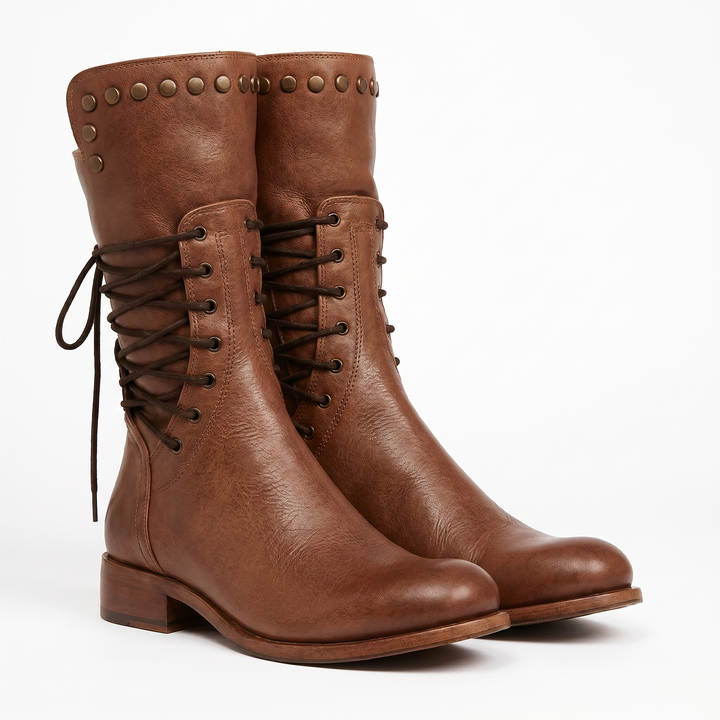 Theodora | Edgy Studded Leather Lace-Up Boots Women