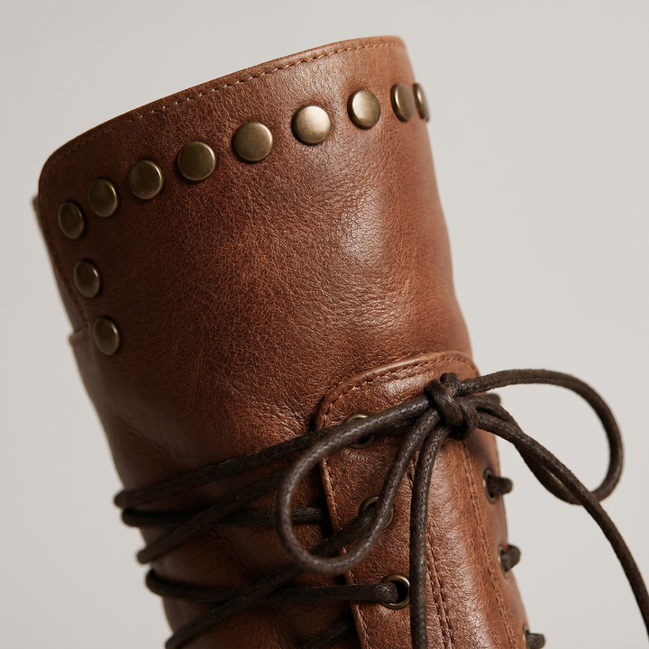 Theodora | Edgy Studded Leather Lace-Up Boots Women