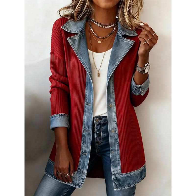 Josephine | Relaxed Longline Jacket with Denim Trim Detail