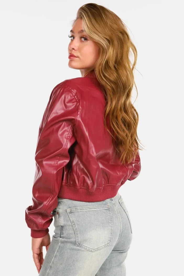 Beatrix | Sleek Ribbed-Cuff Leather Bomber Jacket