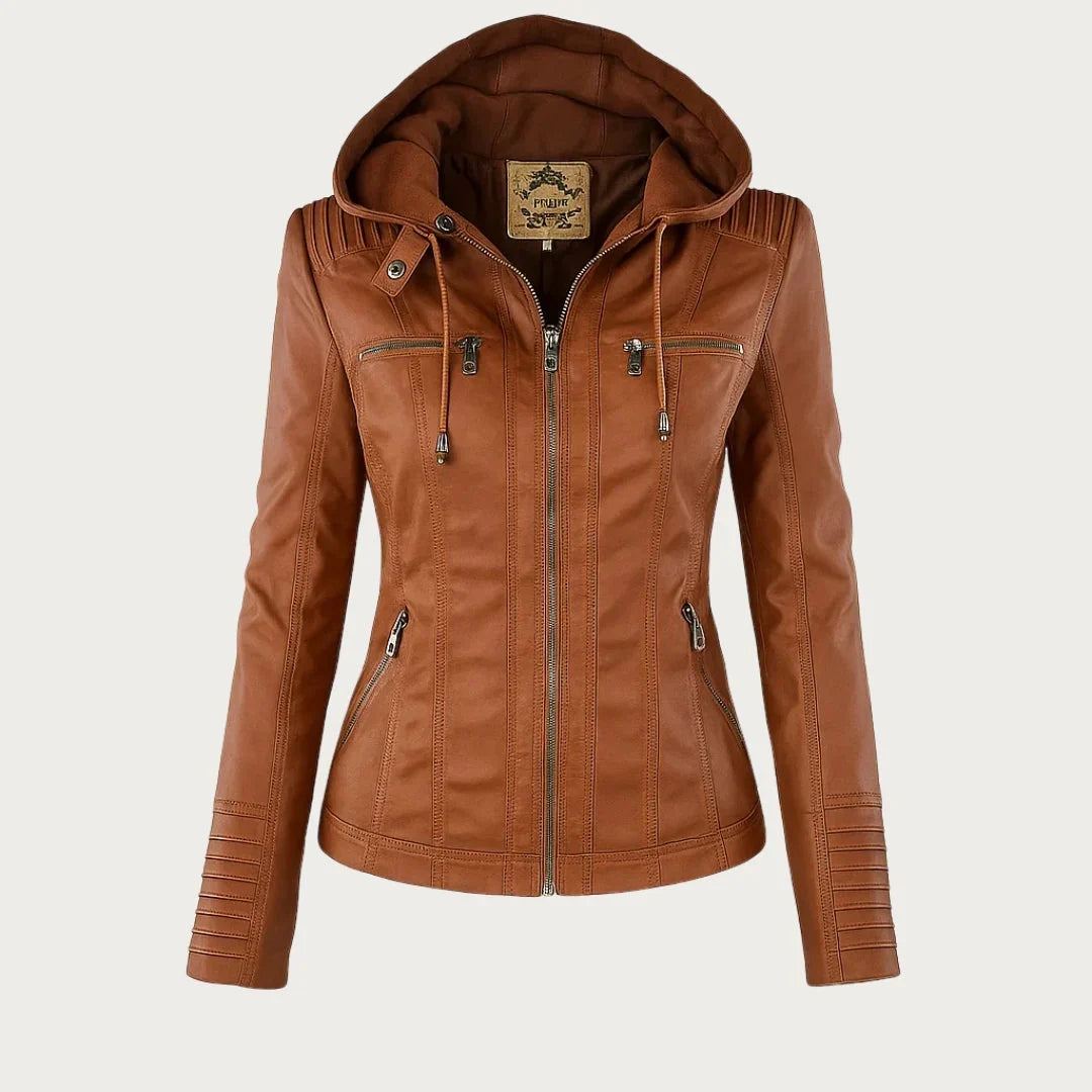 Beatrix | Sleek Hooded Faux Leather Moto Jacket for Women