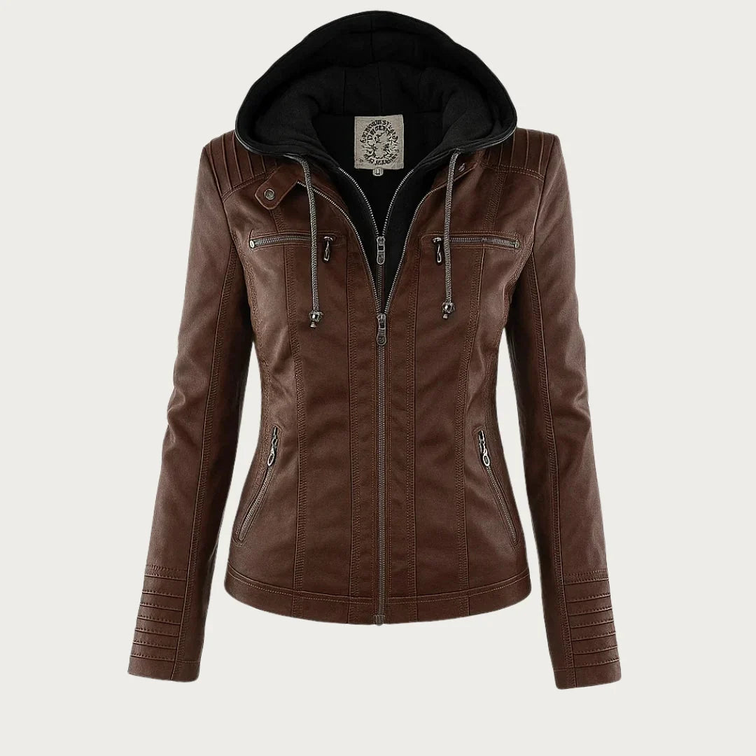 Beatrix | Sleek Hooded Faux Leather Moto Jacket for Women