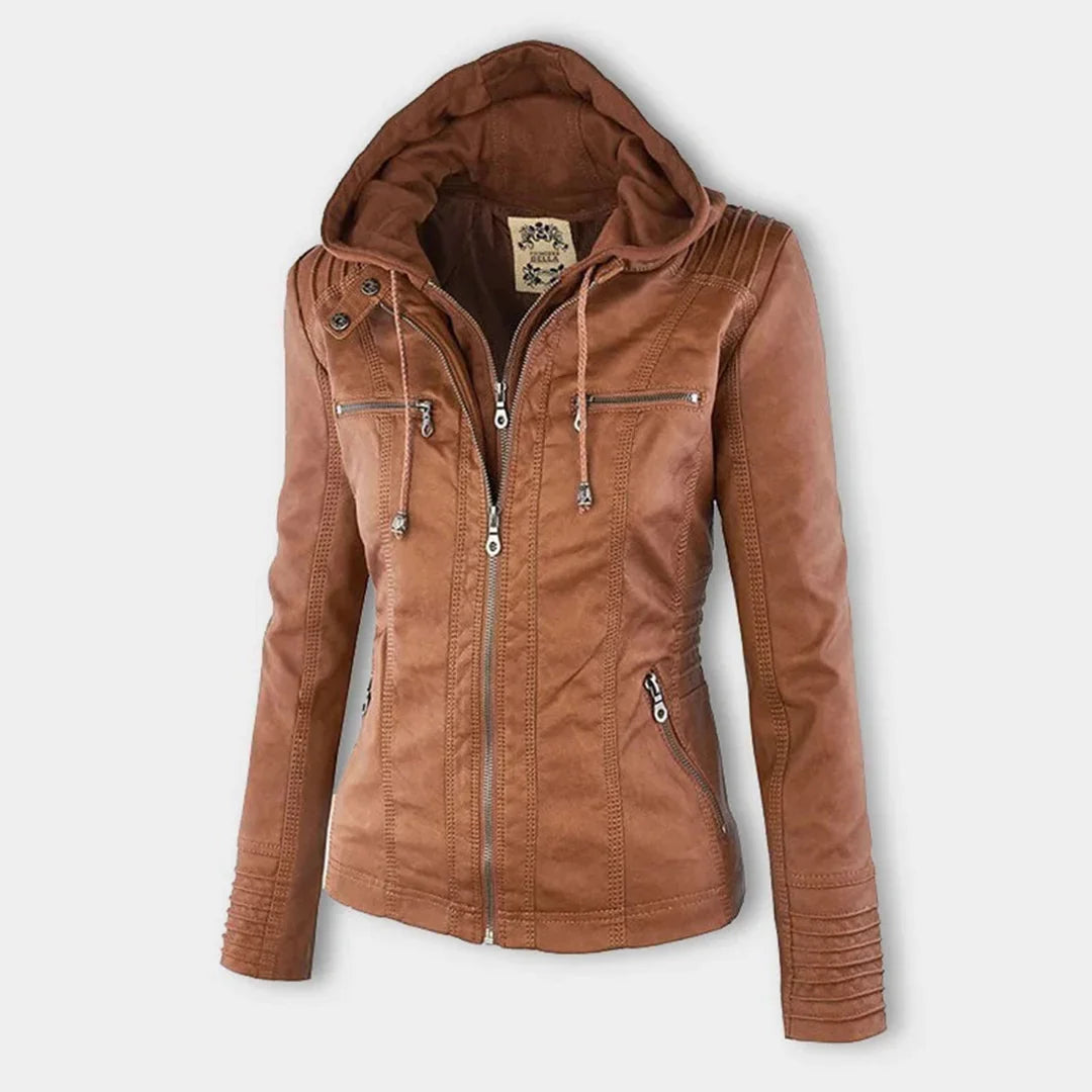 Beatrix | Sleek Hooded Faux Leather Moto Jacket for Women
