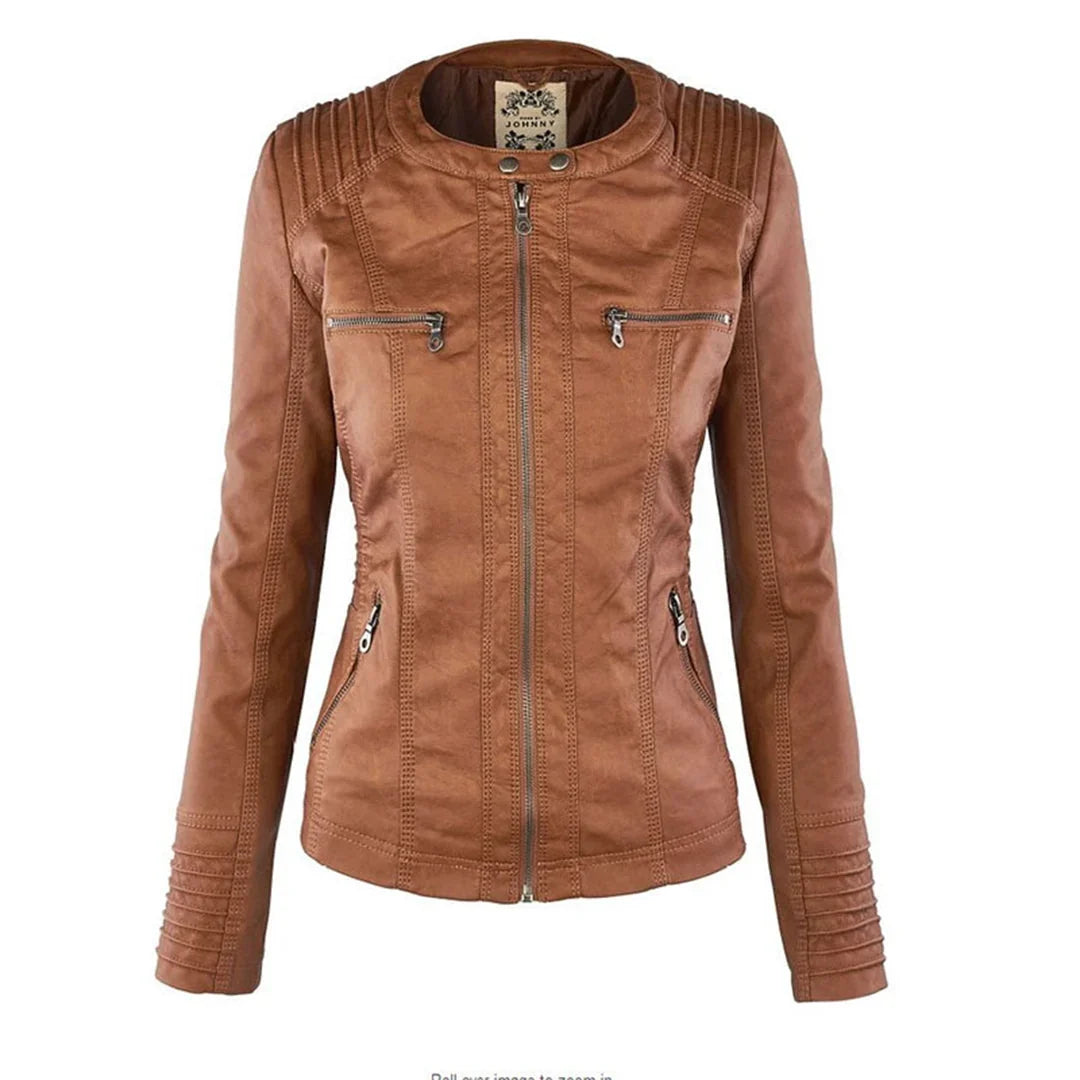 Beatrix | Sleek Hooded Faux Leather Moto Jacket for Women