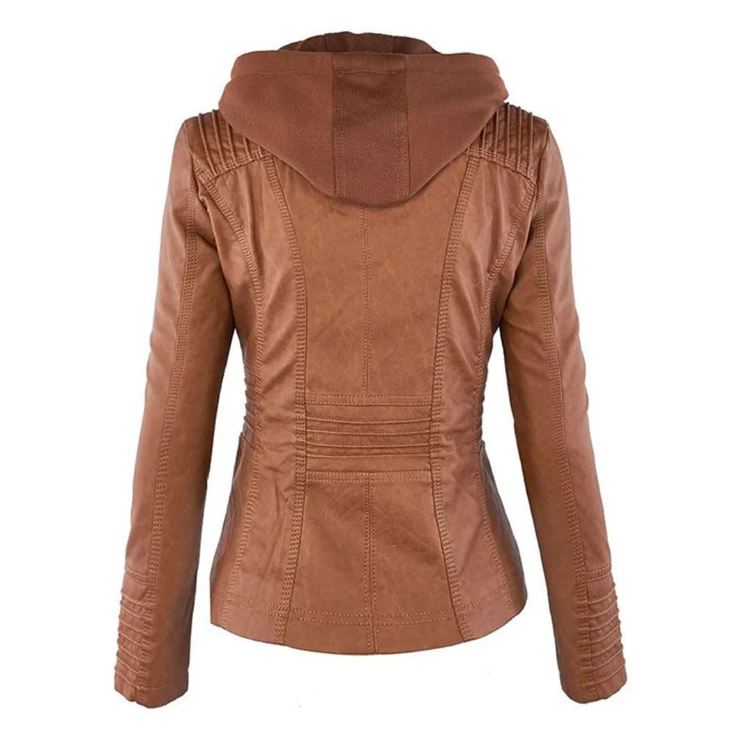 Beatrix | Sleek Hooded Faux Leather Moto Jacket for Women