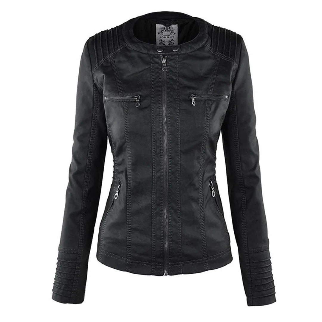 Beatrix | Sleek Hooded Faux Leather Moto Jacket for Women