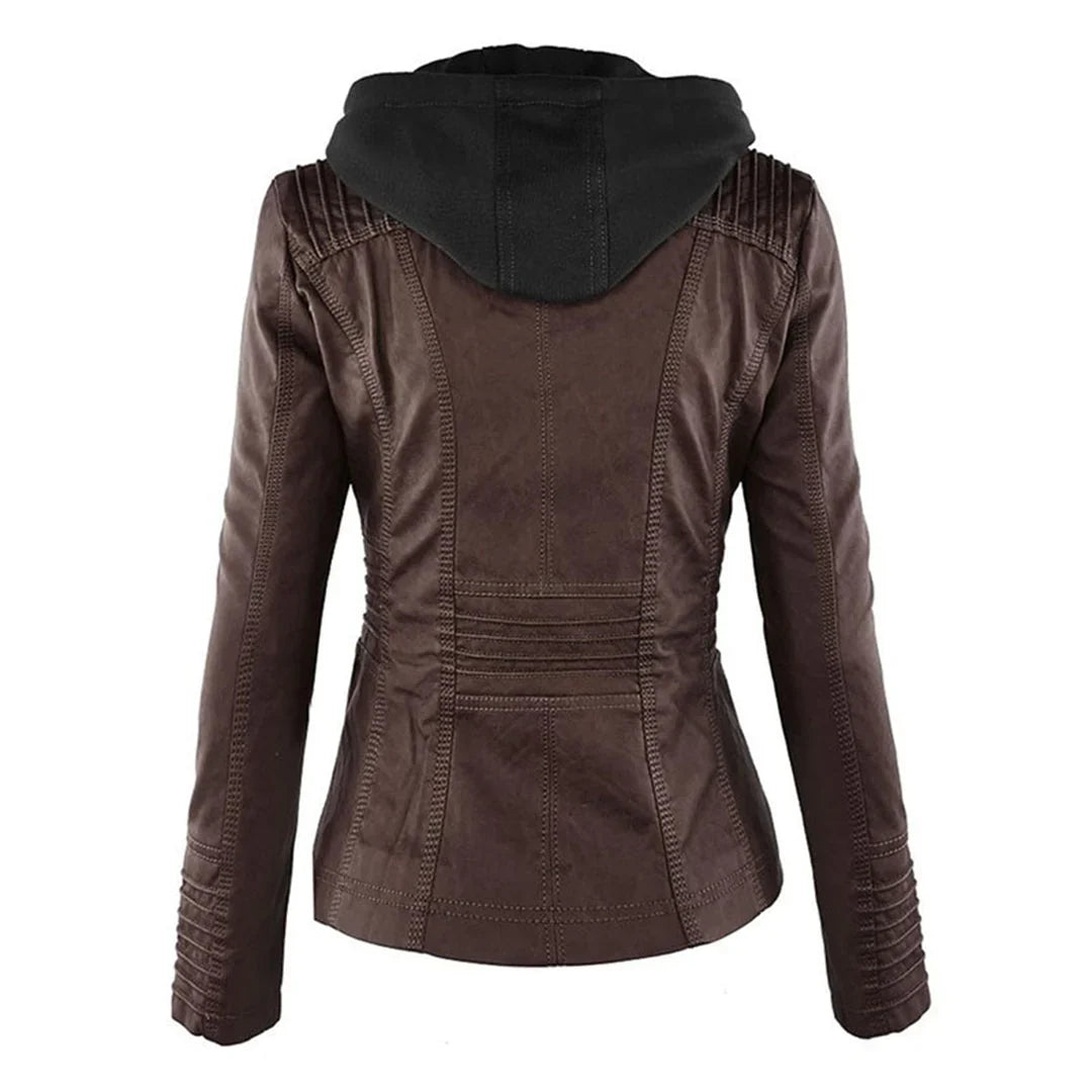 Beatrix | Sleek Hooded Faux Leather Moto Jacket for Women