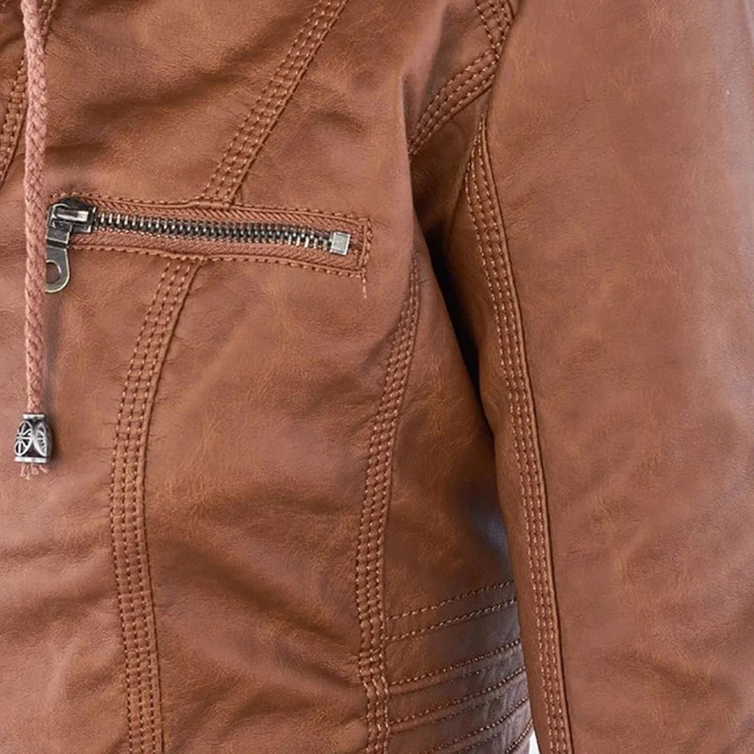 Beatrix | Sleek Hooded Faux Leather Moto Jacket for Women