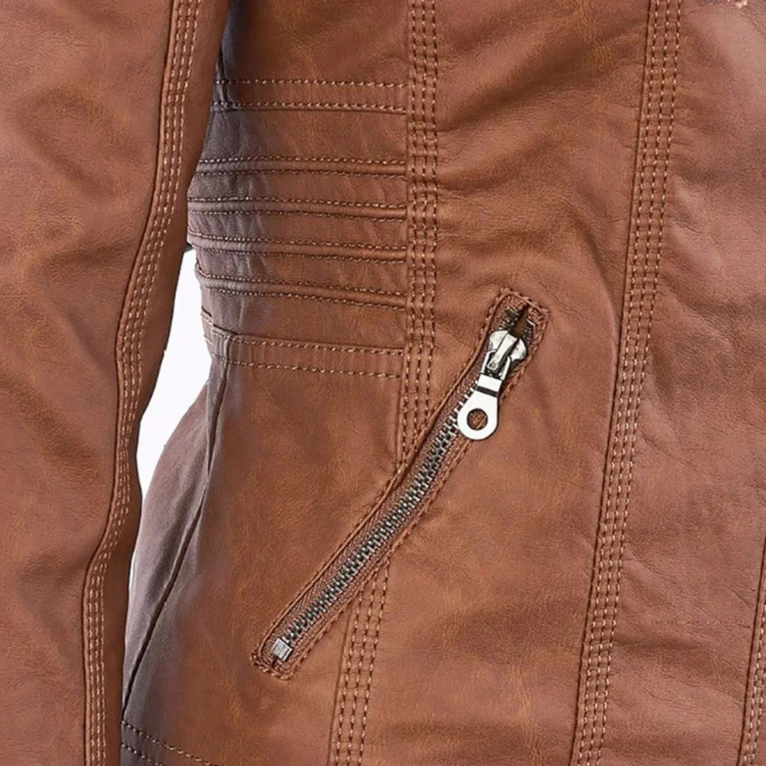 Beatrix | Sleek Hooded Faux Leather Moto Jacket for Women