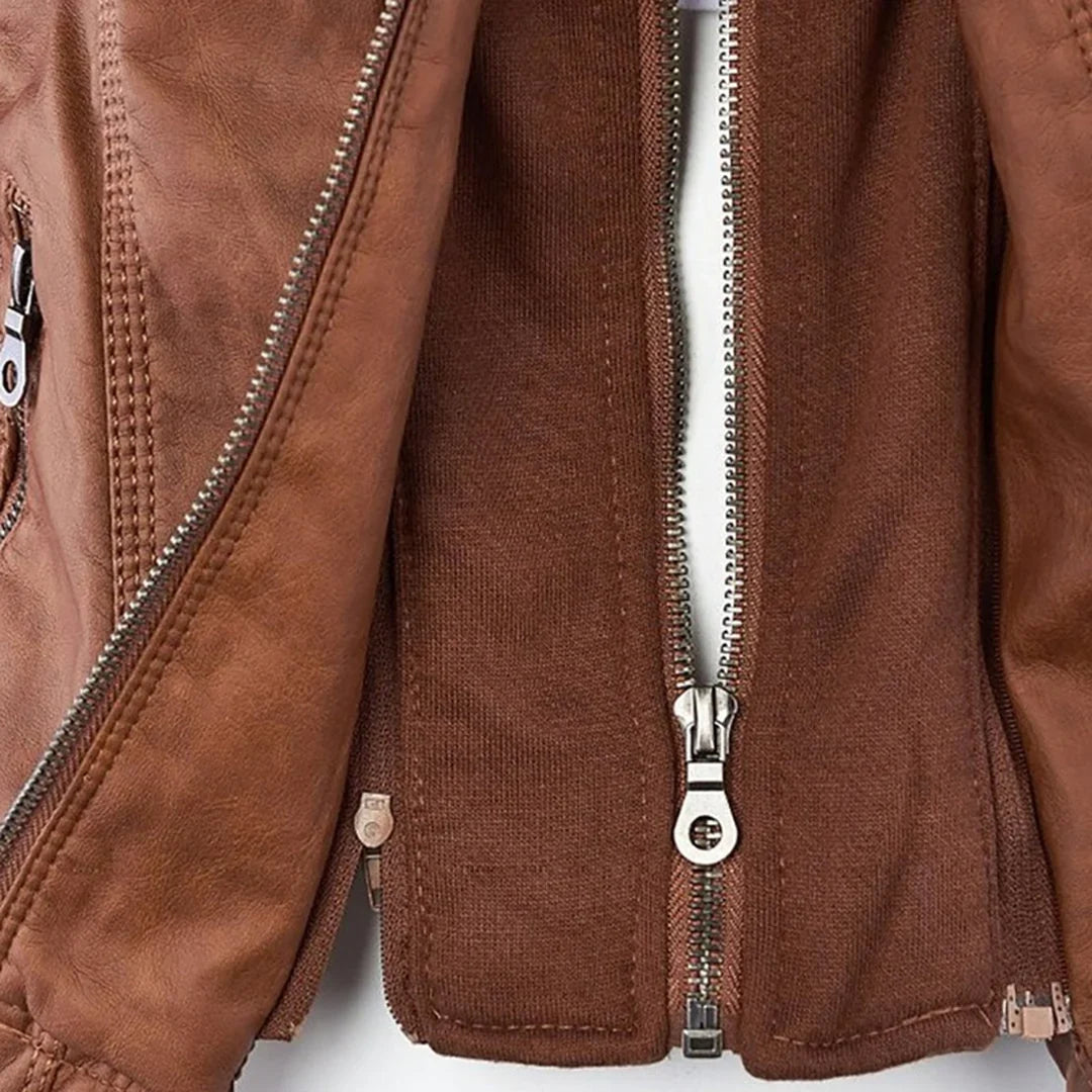 Beatrix | Sleek Hooded Faux Leather Moto Jacket for Women