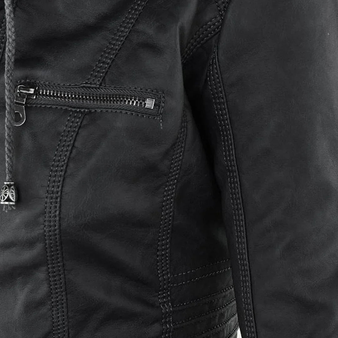 Beatrix | Sleek Hooded Faux Leather Moto Jacket for Women