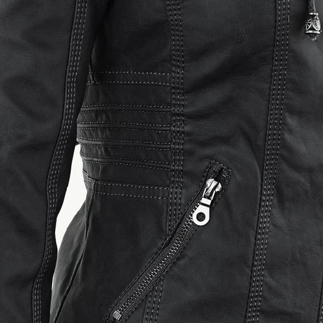Beatrix | Sleek Hooded Faux Leather Moto Jacket for Women