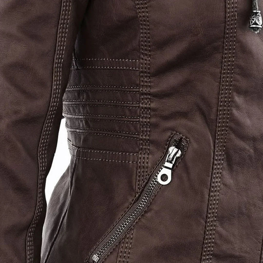 Beatrix | Sleek Hooded Faux Leather Moto Jacket for Women