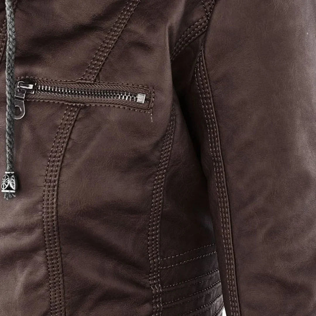 Beatrix | Sleek Hooded Faux Leather Moto Jacket for Women
