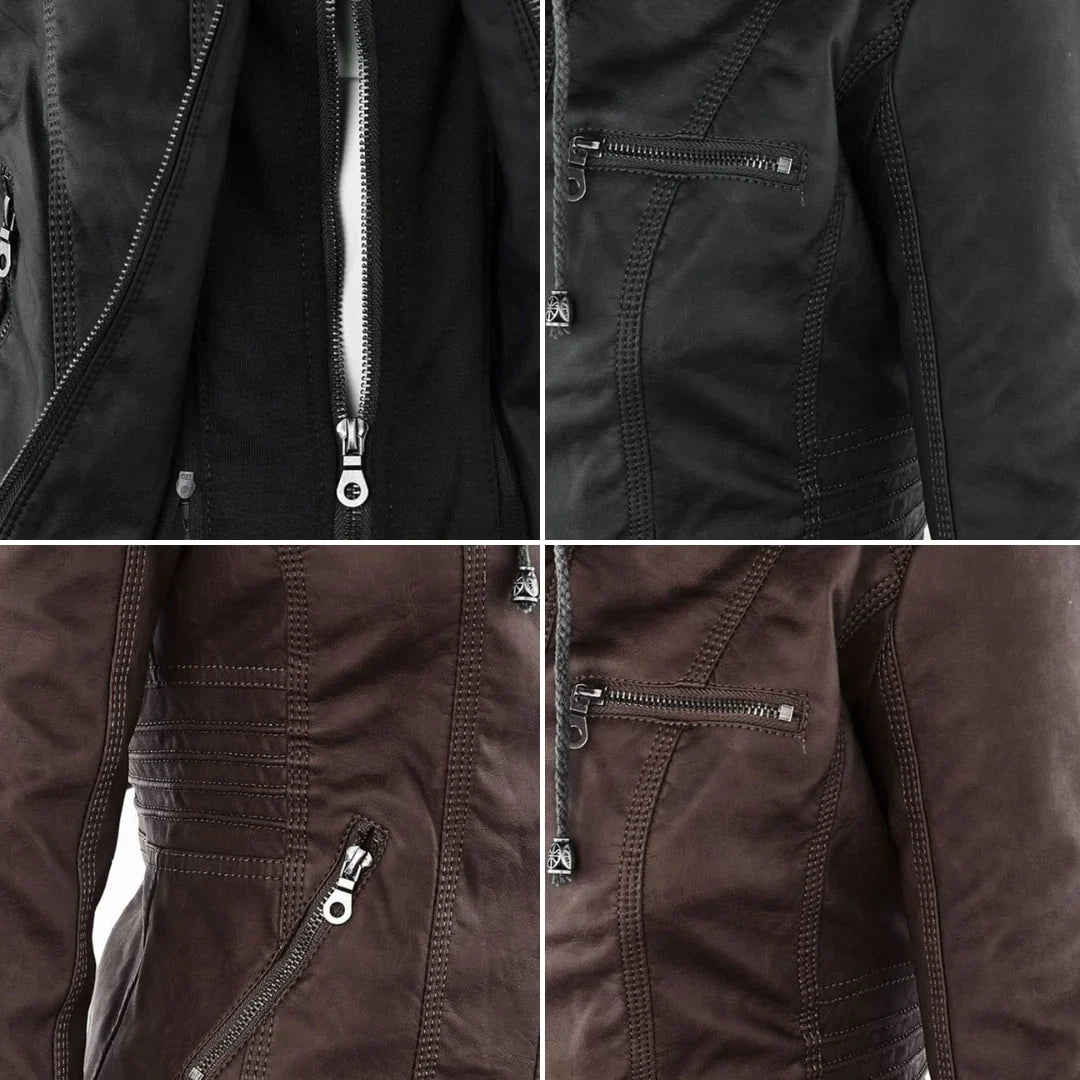 Beatrix | Sleek Hooded Faux Leather Moto Jacket for Women