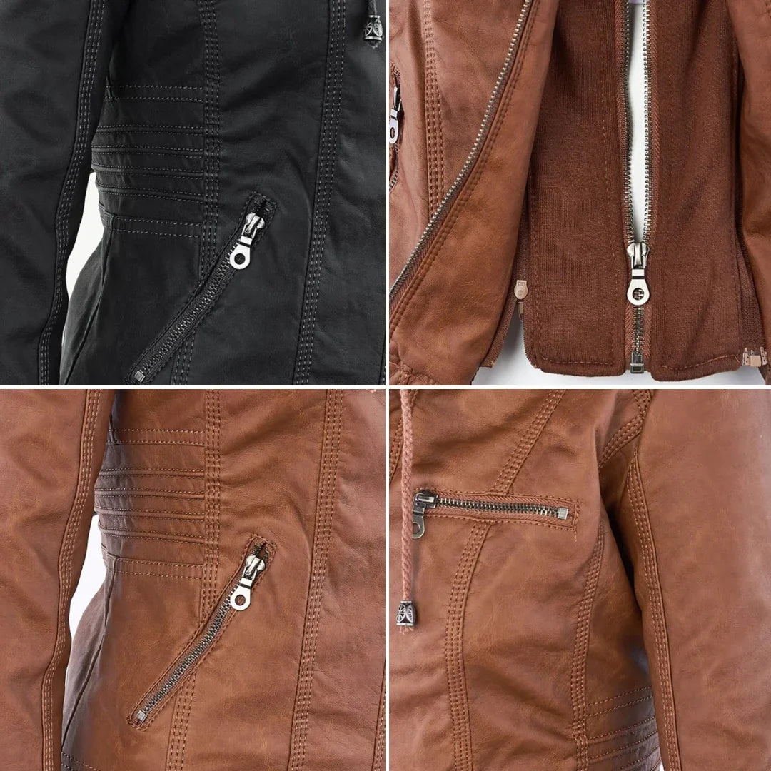 Beatrix | Sleek Hooded Faux Leather Moto Jacket for Women