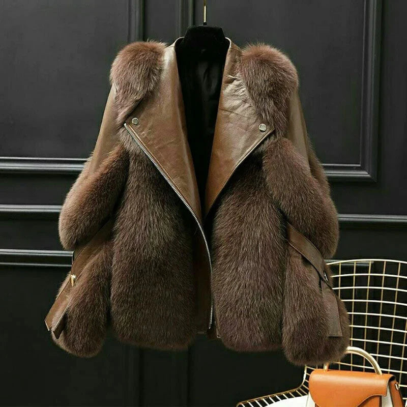 Aurelia | Sleek Oversized Faux Fur Jacket with Notch Collar