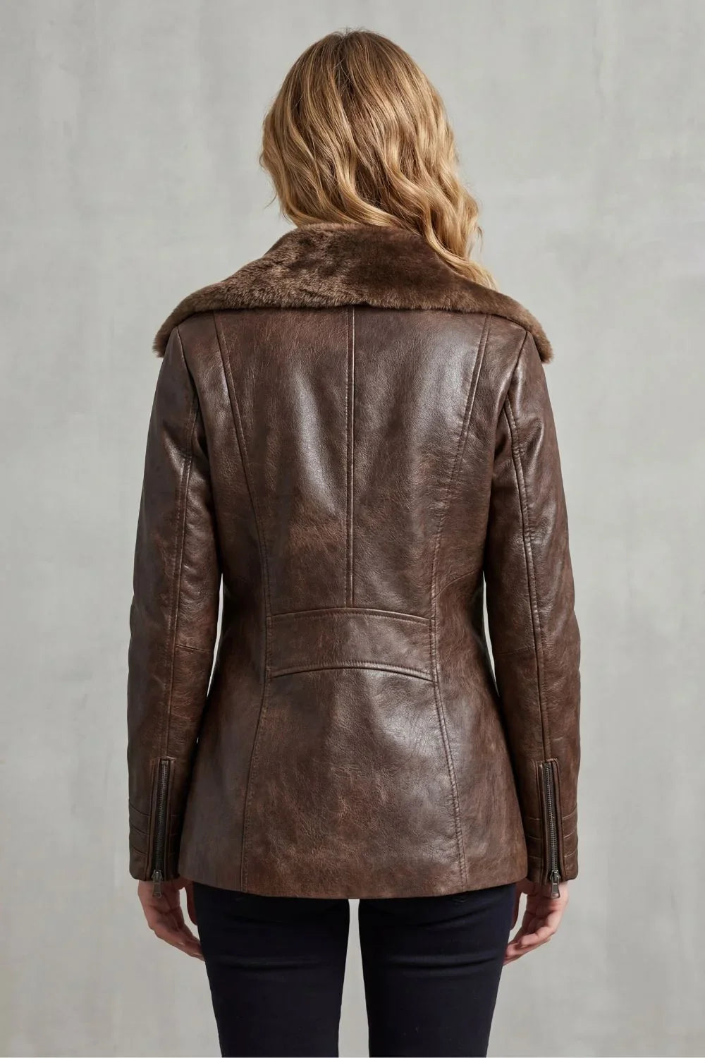 Beatrix | Sophisticated Leather Jacket with Shearling Collar