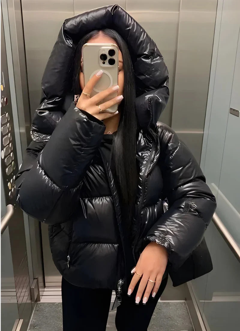 Hazel | Sleek Hooded Puffer Jacket with Glossy Finish