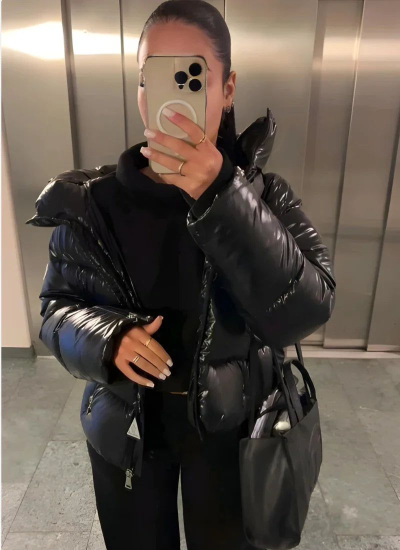 Hazel | Sleek Hooded Puffer Jacket with Glossy Finish