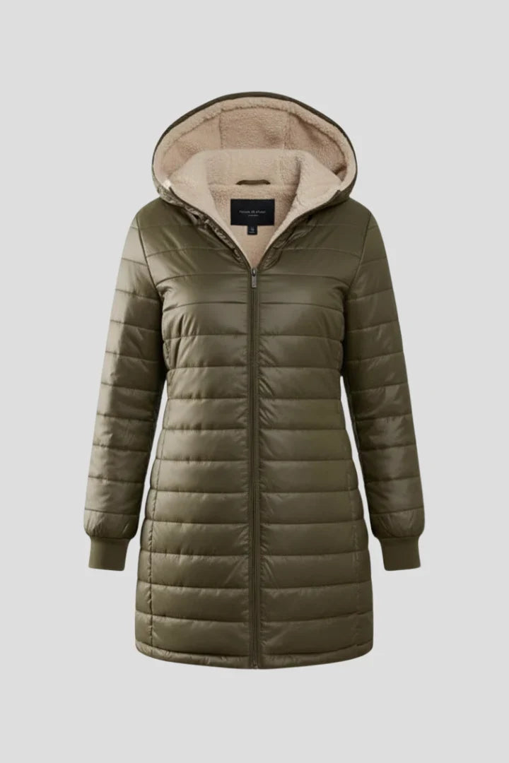 Calla | Warm Hooded Longline Quilted Jacket for Women
