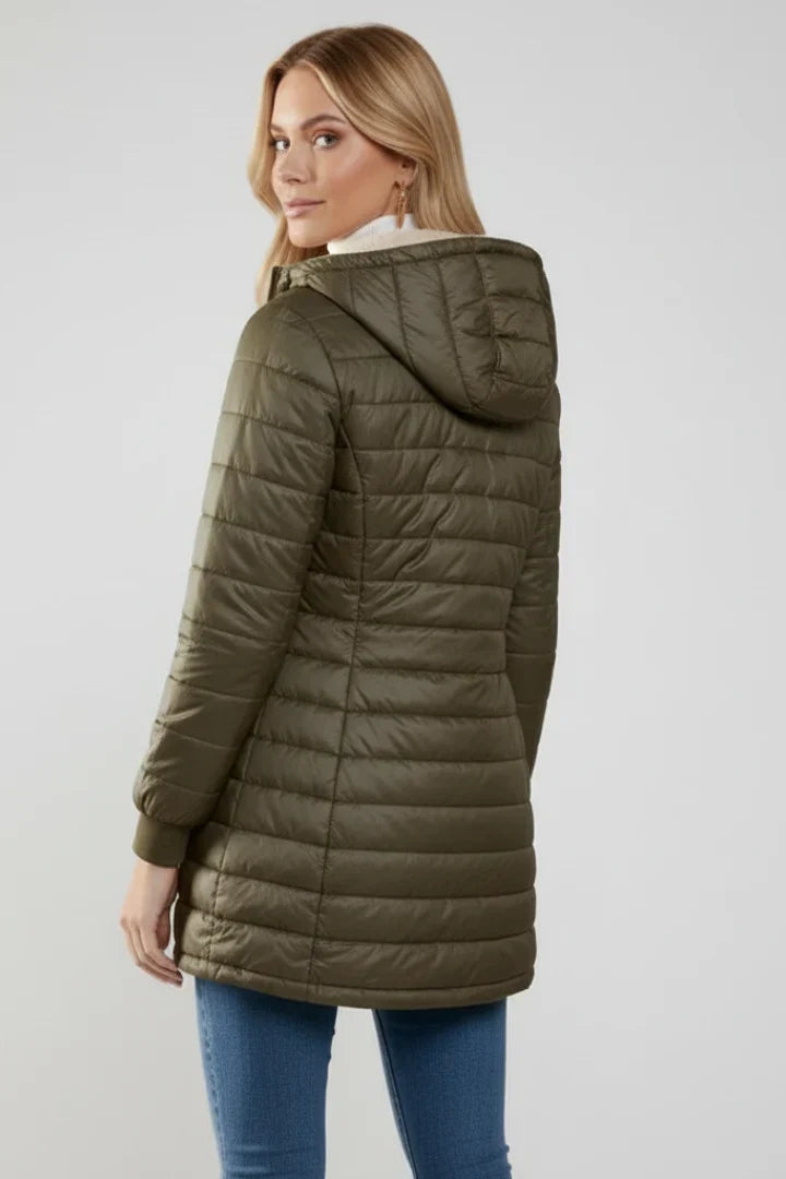 Calla | Warm Hooded Longline Quilted Jacket for Women