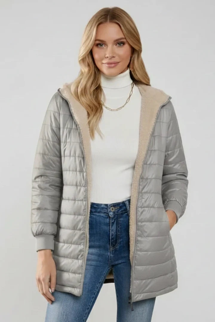 Calla | Warm Hooded Longline Quilted Jacket for Women