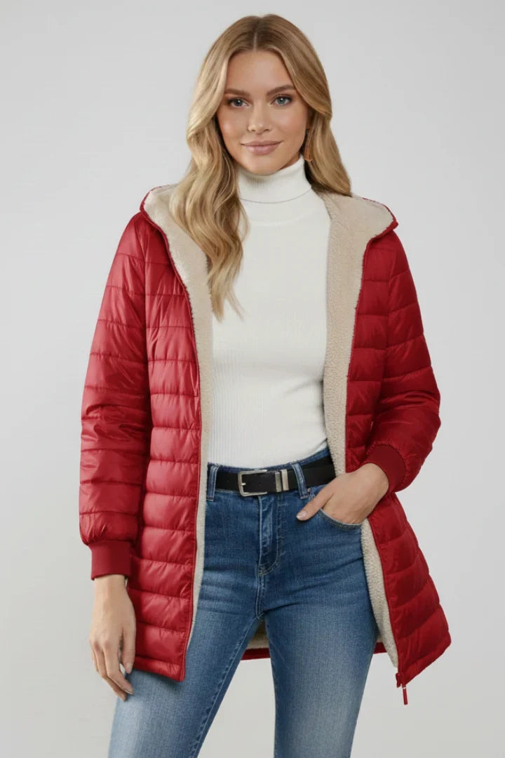 Calla | Warm Hooded Longline Quilted Jacket for Women