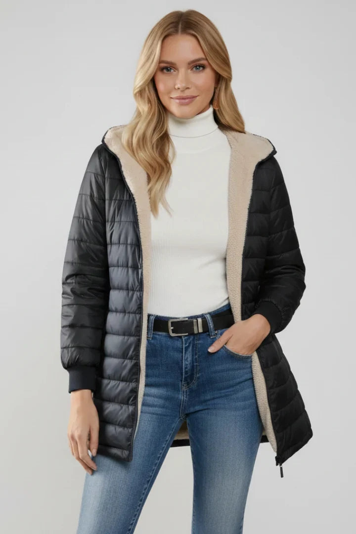 Calla | Warm Hooded Longline Quilted Jacket for Women