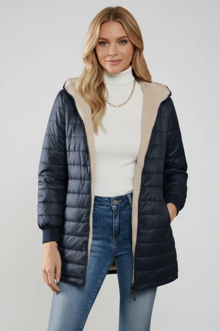 Calla | Warm Hooded Longline Quilted Jacket for Women