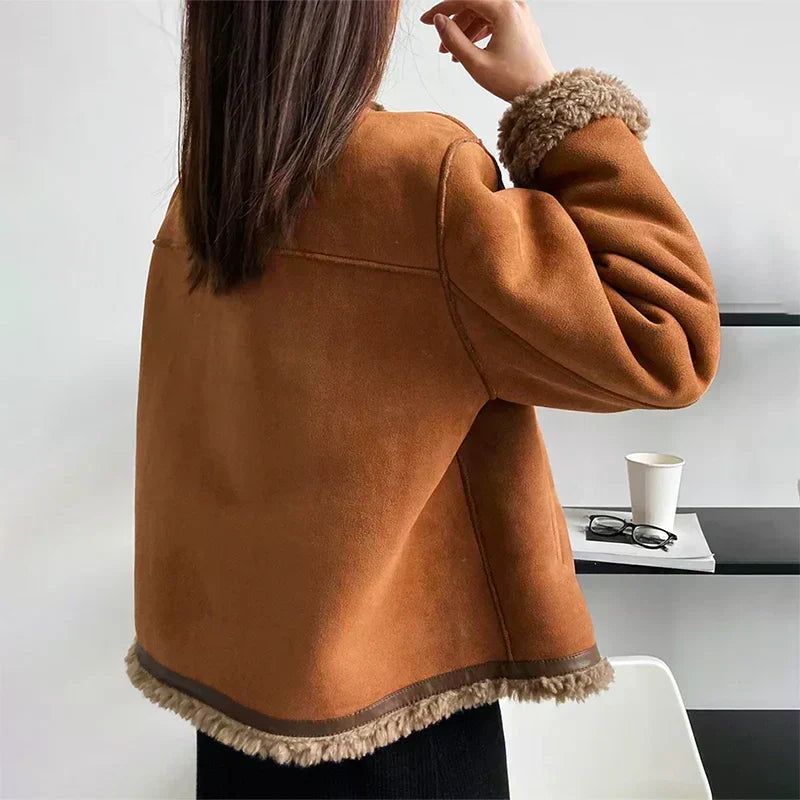 Aurelia | Cosy Shearling Suede Jacket with Faux Fur Trim
