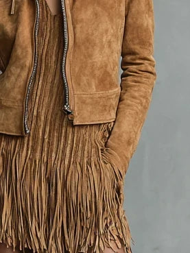 Iris | Relaxed Cropped Suede Jacket with Zip Front